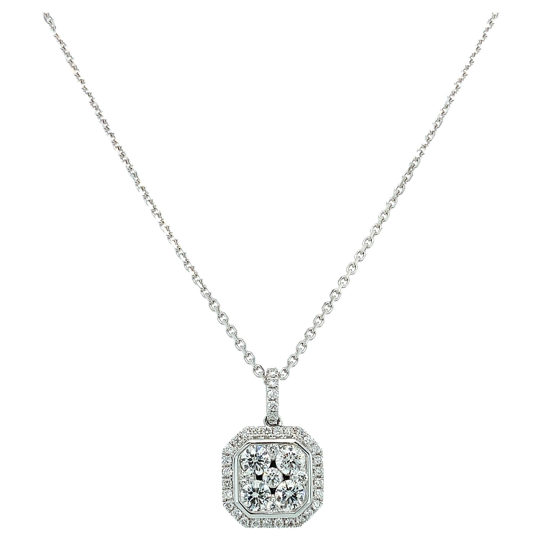 Collar colgante en forma de gota con engaste ilusión de diamantes 18k oro blanco