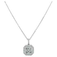 Collar colgante en forma de gota con engaste ilusión de diamantes 18k oro blanco