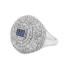 Diamond Cushion Ring with Sapphire Baguette Center