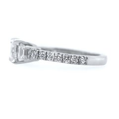 Diamond Cushion and Trapezoid Engagement Ring 1.95 Carat in Platinum