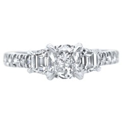 Diamond Cushion and Trapezoid Engagement Ring 1.95 Carat in Platinum