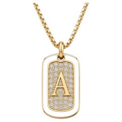 Diamond Custom Initial Dog Tag Pendant White Enamel 14K Gold by Meghna Jewels