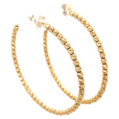 Diamond Cut Bead Hoop Earrings in 14 Karat Yellow Gold