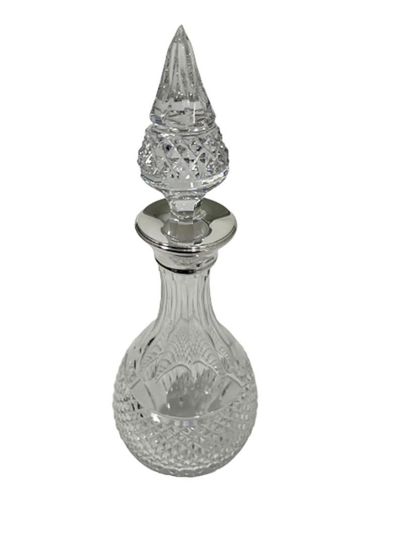 Dutch Diamond Cut Crystal Decanter with Stopper and Silver Collar, London, 1978 For Sale