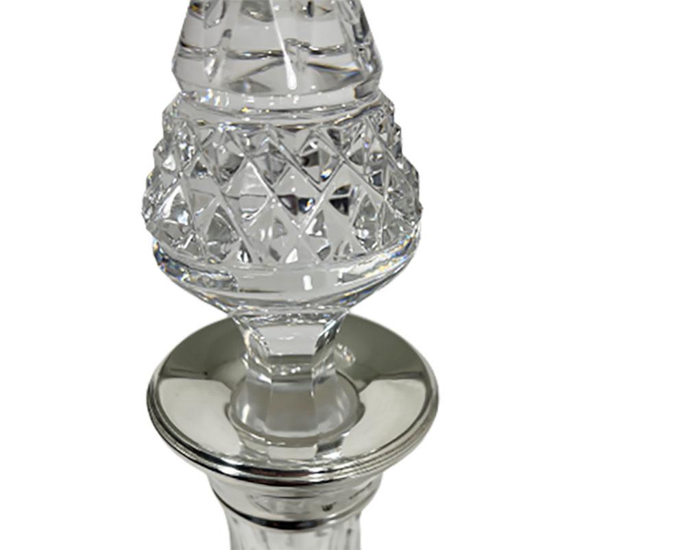 20th Century Diamond Cut Crystal Decanter with Stopper and Silver Collar, London, 1978 For Sale