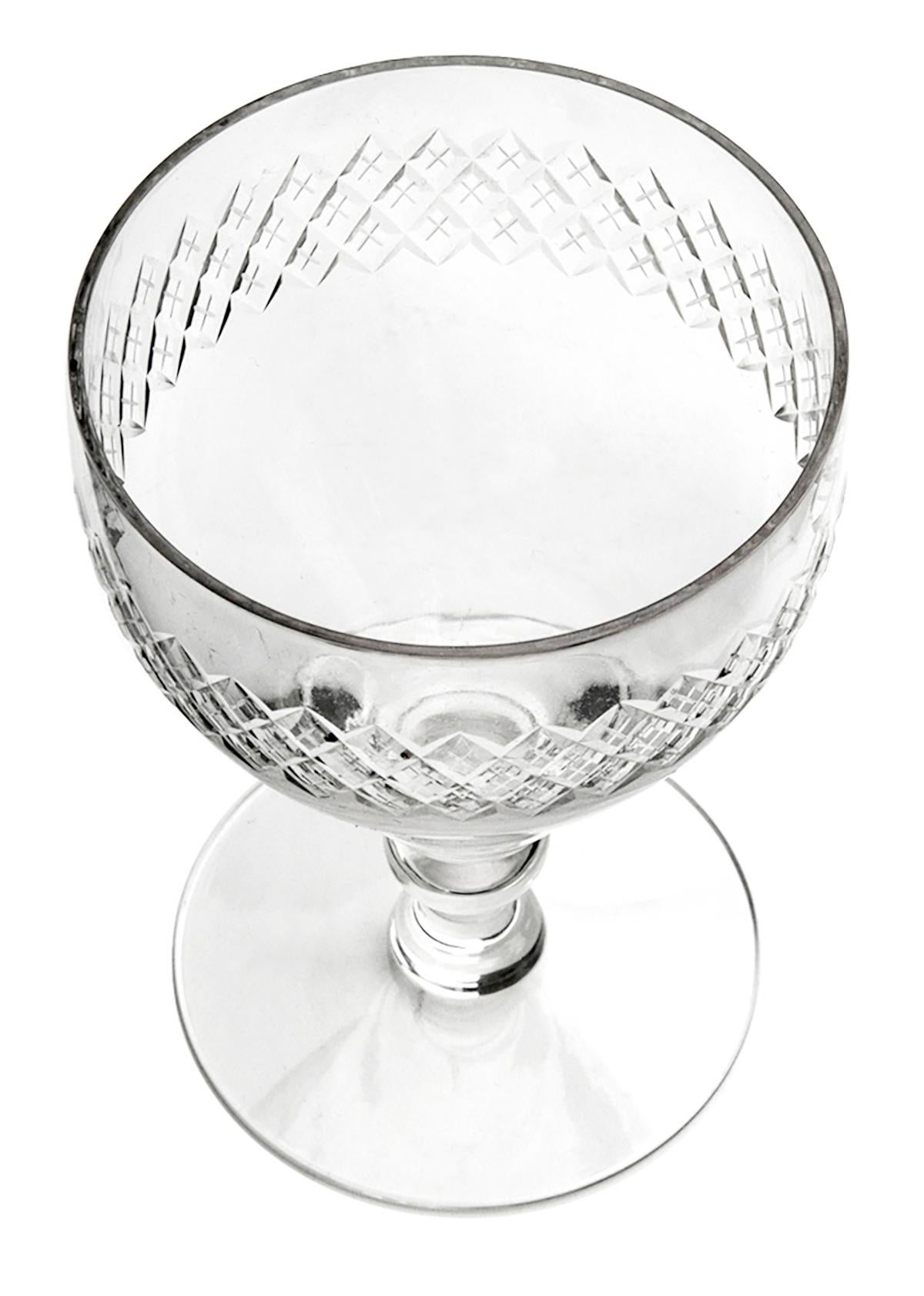 Copas de Cristal Tallado Diamante;  lote de 11 Europeo en venta