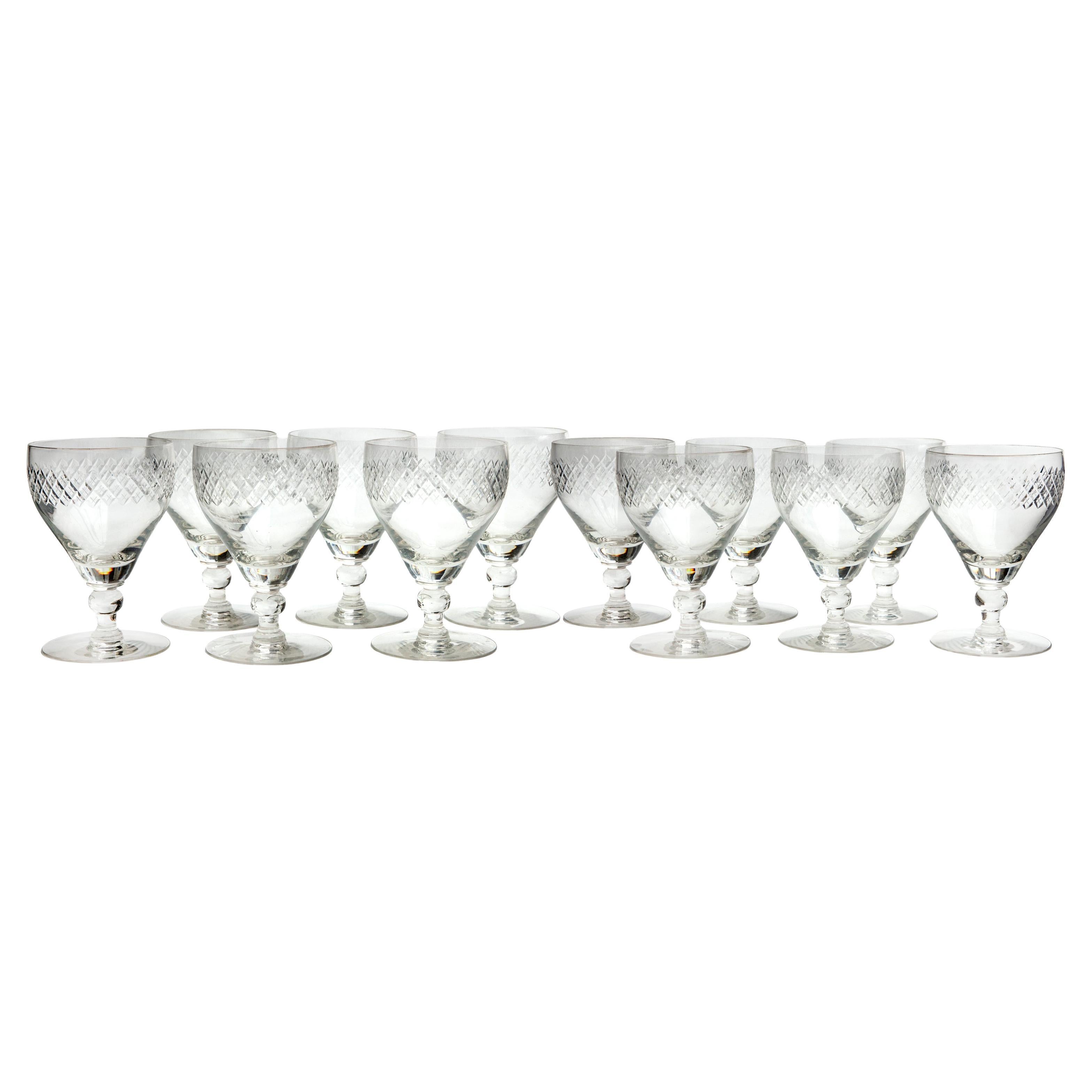 Copas de Cristal Tallado Diamante;  lote de 11