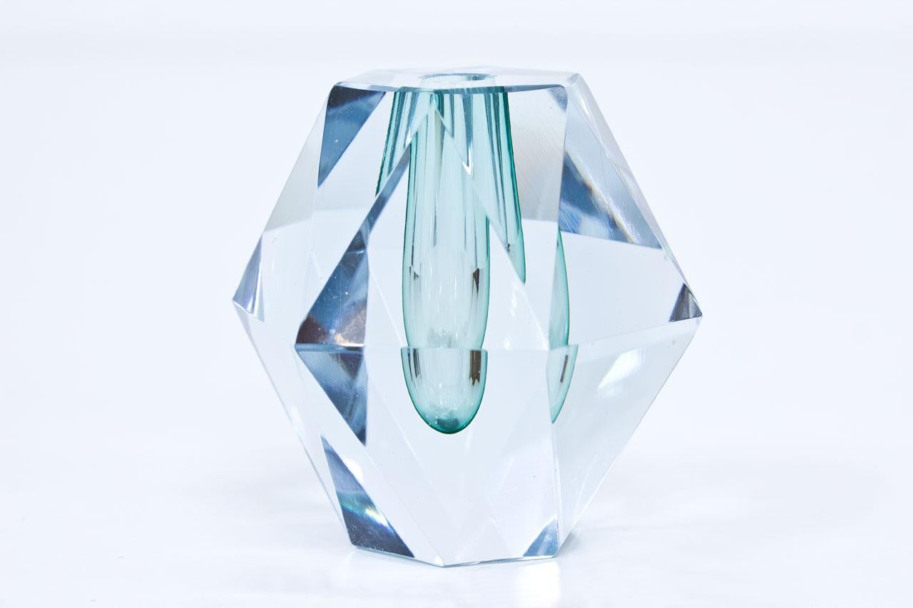 Scandinavian Modern Diamond Cut Glass Vase by Strömbergshyttan, Sweden