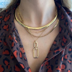 Diamond-Cut Link Pendant 14K Gold Cut-Corner Rectangle Drop Necklace NK7825