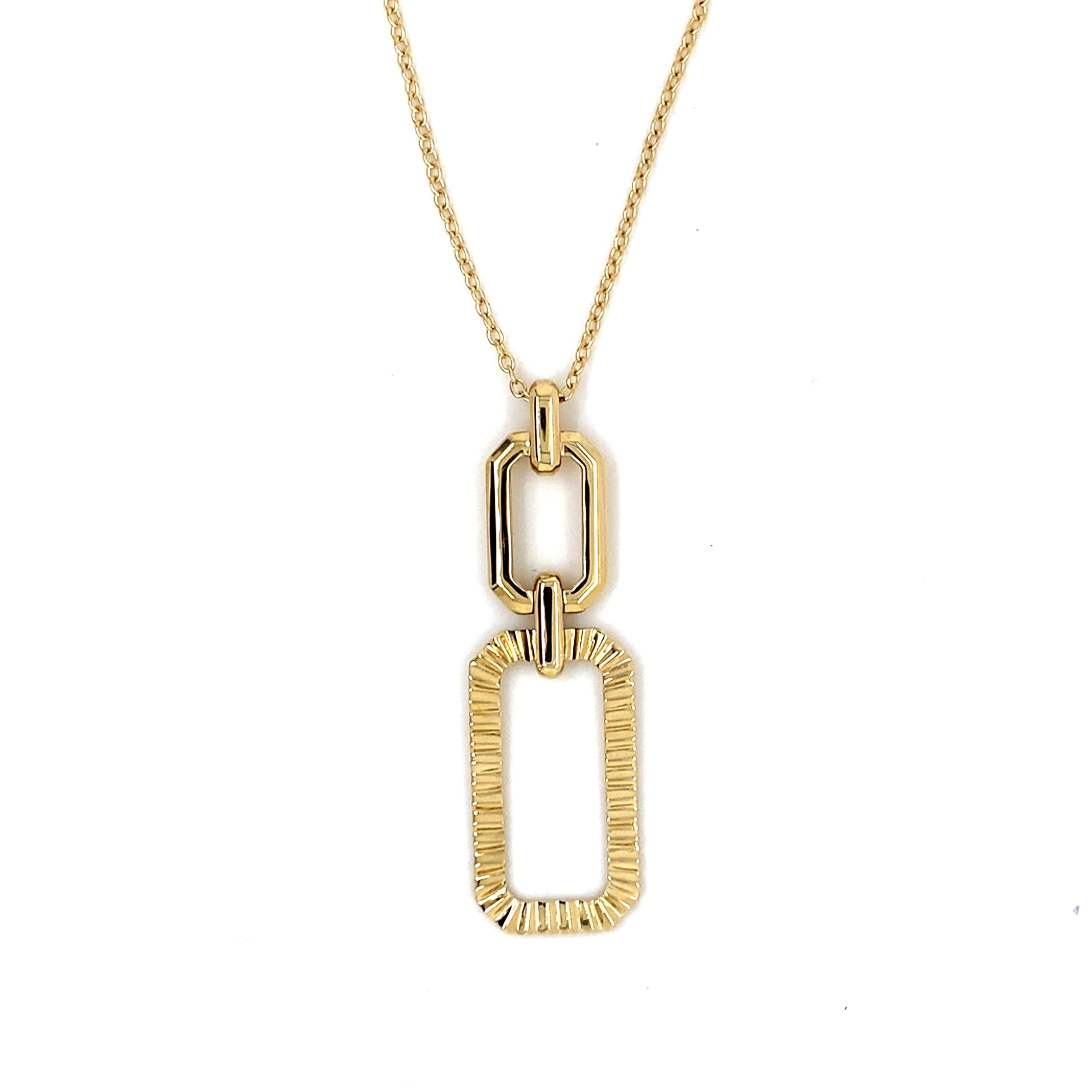 Contemporaneo Ciondolo A Link in oro 14K con angolo tagliato e rettangolo a goccia NK7825 in vendita