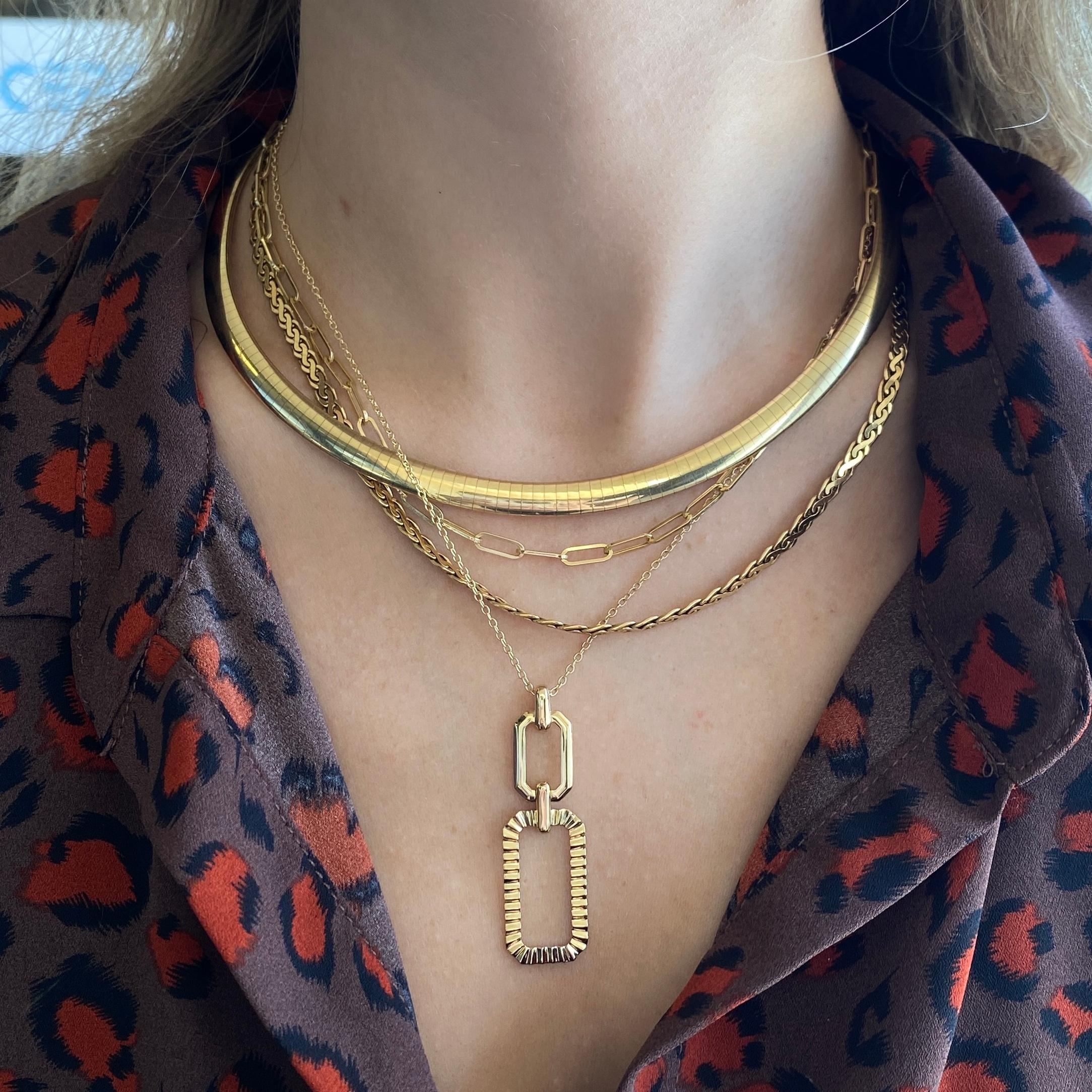 da uomo o donna Ciondolo A Link in oro 14K con angolo tagliato e rettangolo a goccia NK7825 in vendita