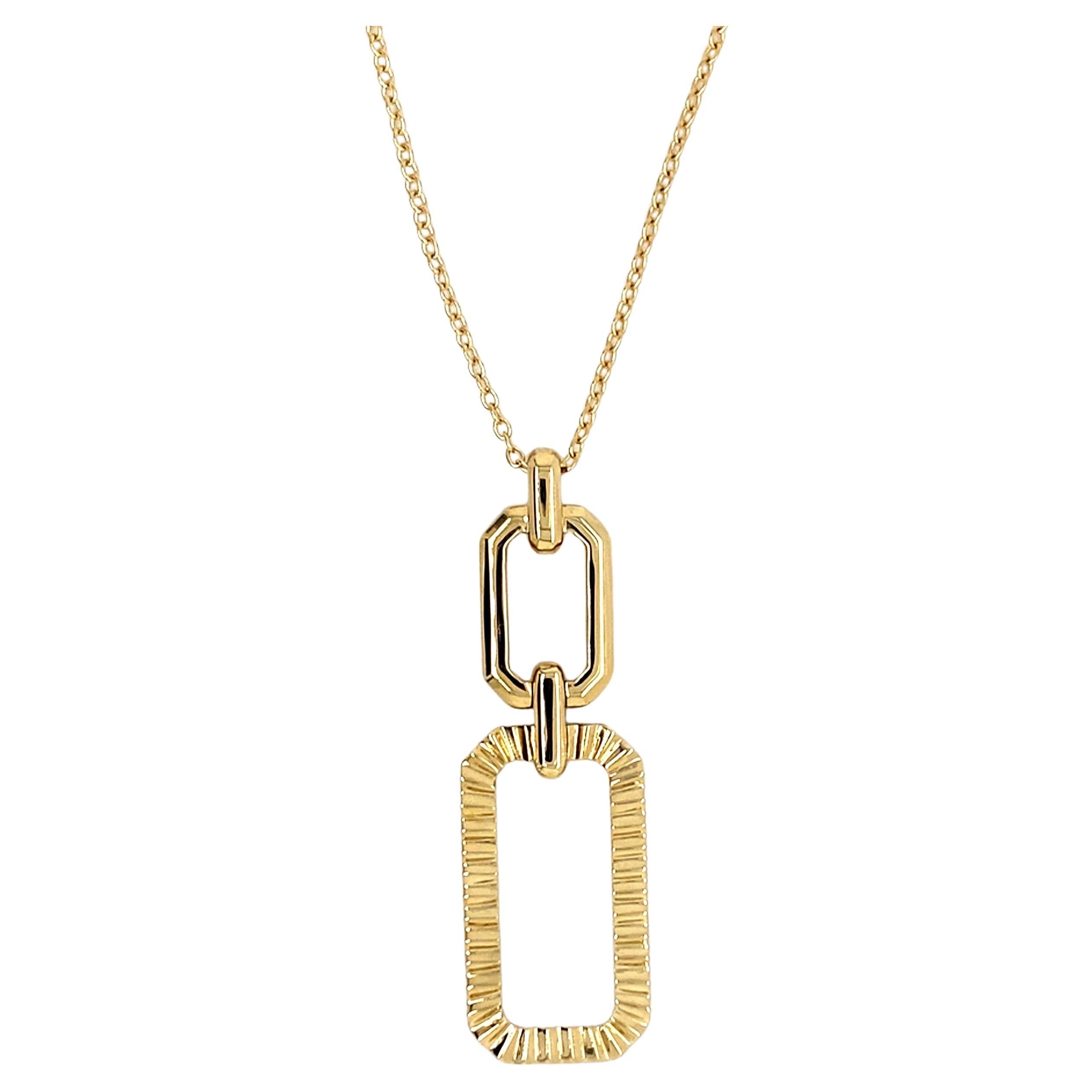 Ciondolo A Link in oro 14K con angolo tagliato e rettangolo a goccia NK7825