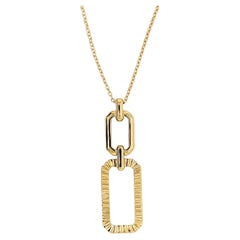 Diamond-Cut Link Pendant 14K Gold Cut-Corner Rectangle Drop Necklace NK7825