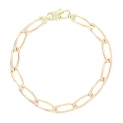 Diamond Cut Oval Curb Chain Bracelet, 14 Karat Yellow Gold Lobster Claw Clasp