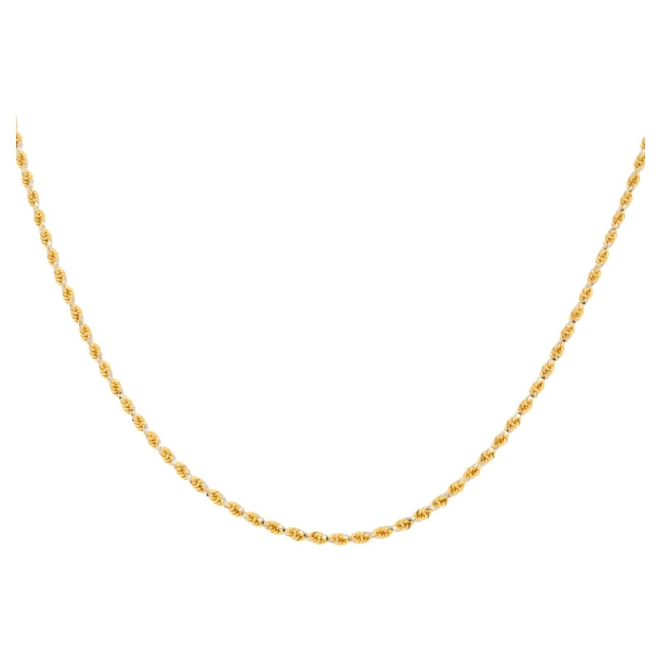 Diamond-Cut Rope Chain Necklace 14K Yellow Gold 16" 2.0mm For Sale