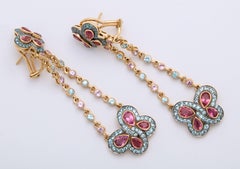 Diamond Cut Sapphire and Rose Gold Butterfly Pendant Dangle Earrings