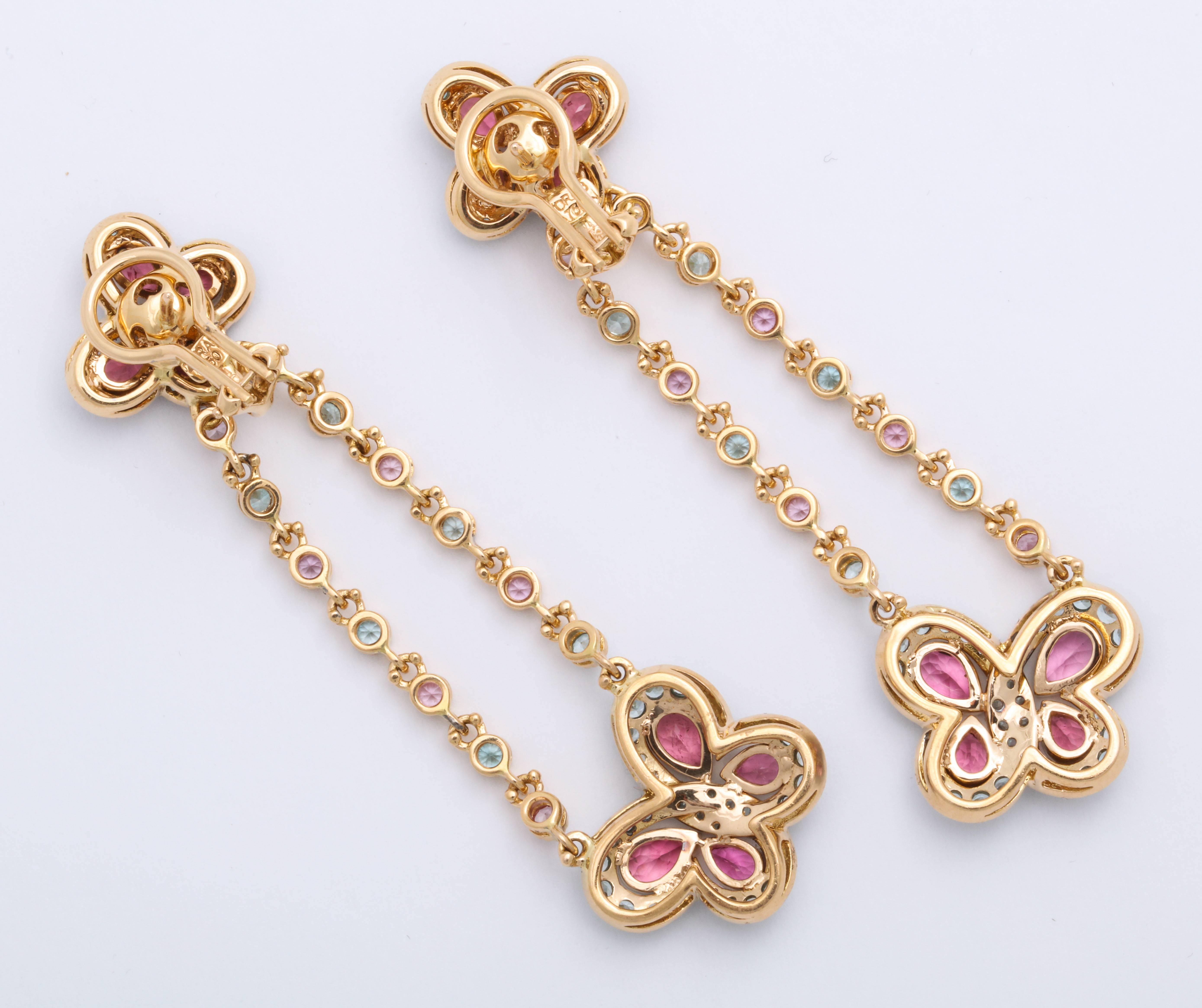 Diamond Cut Sapphire and Rose Gold Butterfly Pendant Dangle Earrings In New Condition For Sale In New York, NY