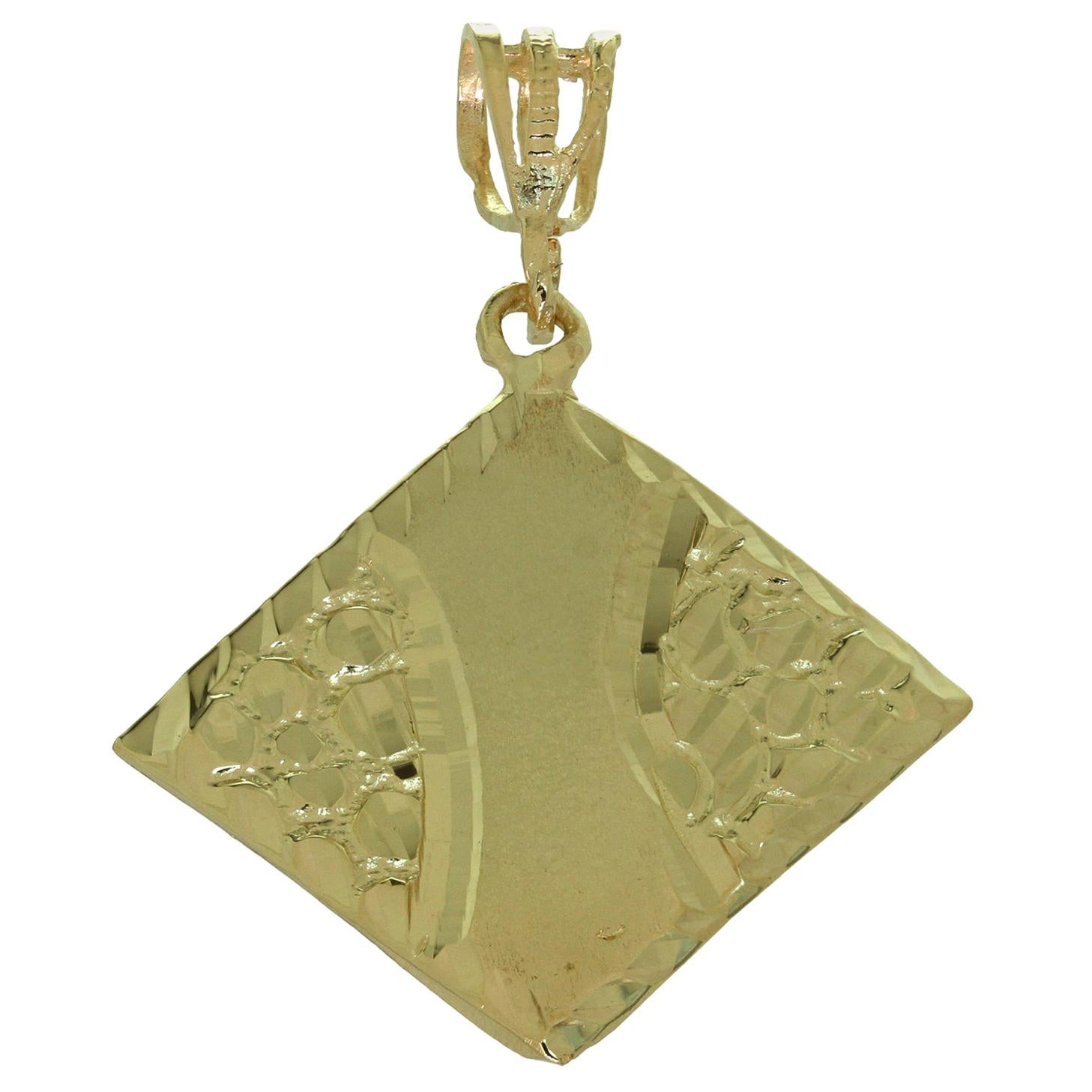 Diamond-Cut Solid Yellow Gold Rhombus-Shape Pendant