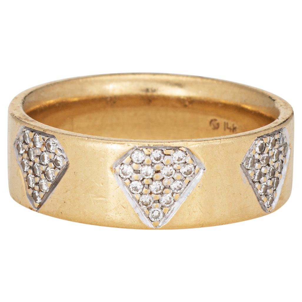 Diamond Cutout Band Sz 8.75 Ring Vintage 14k Gelb Gold Estate Fine Jewelry im Angebot