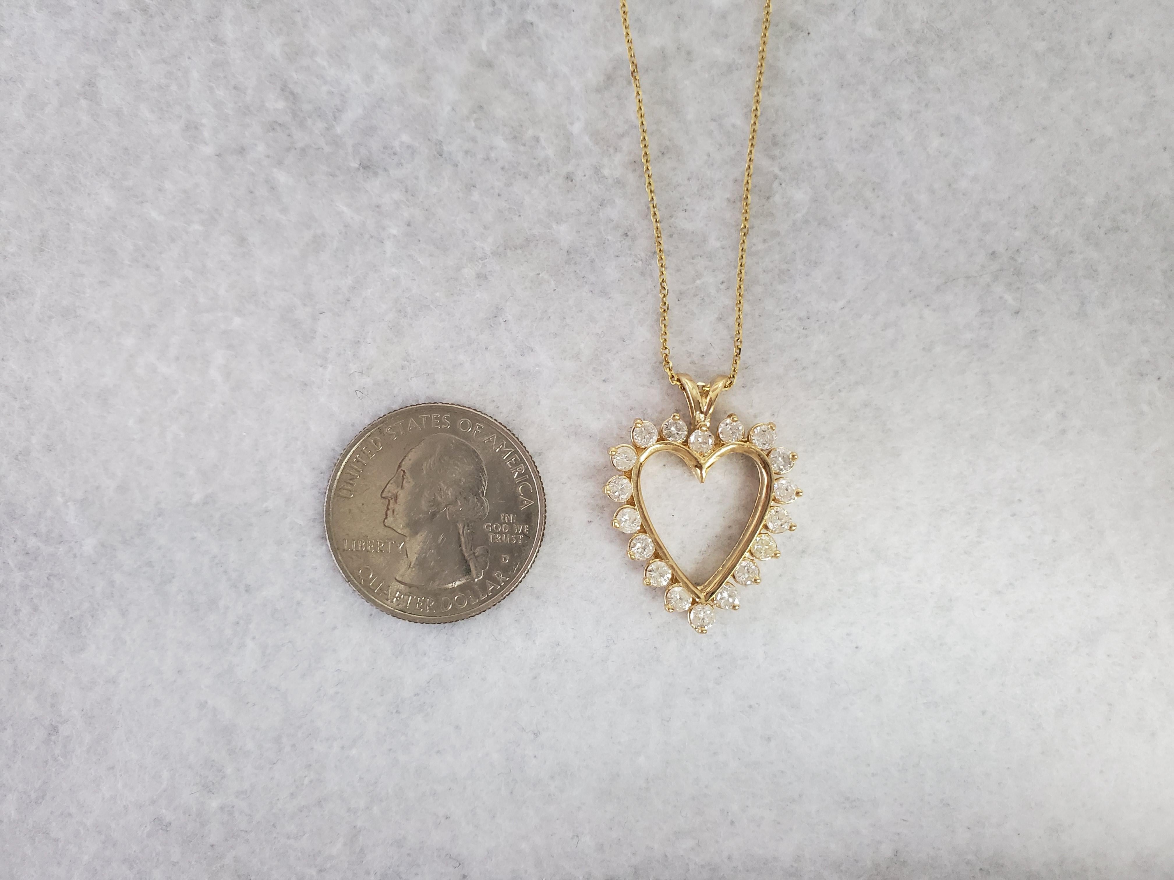 Collar Corazón Recorte Diamante 1.37cttw Oro Amarillo 14k Corte redondo en venta