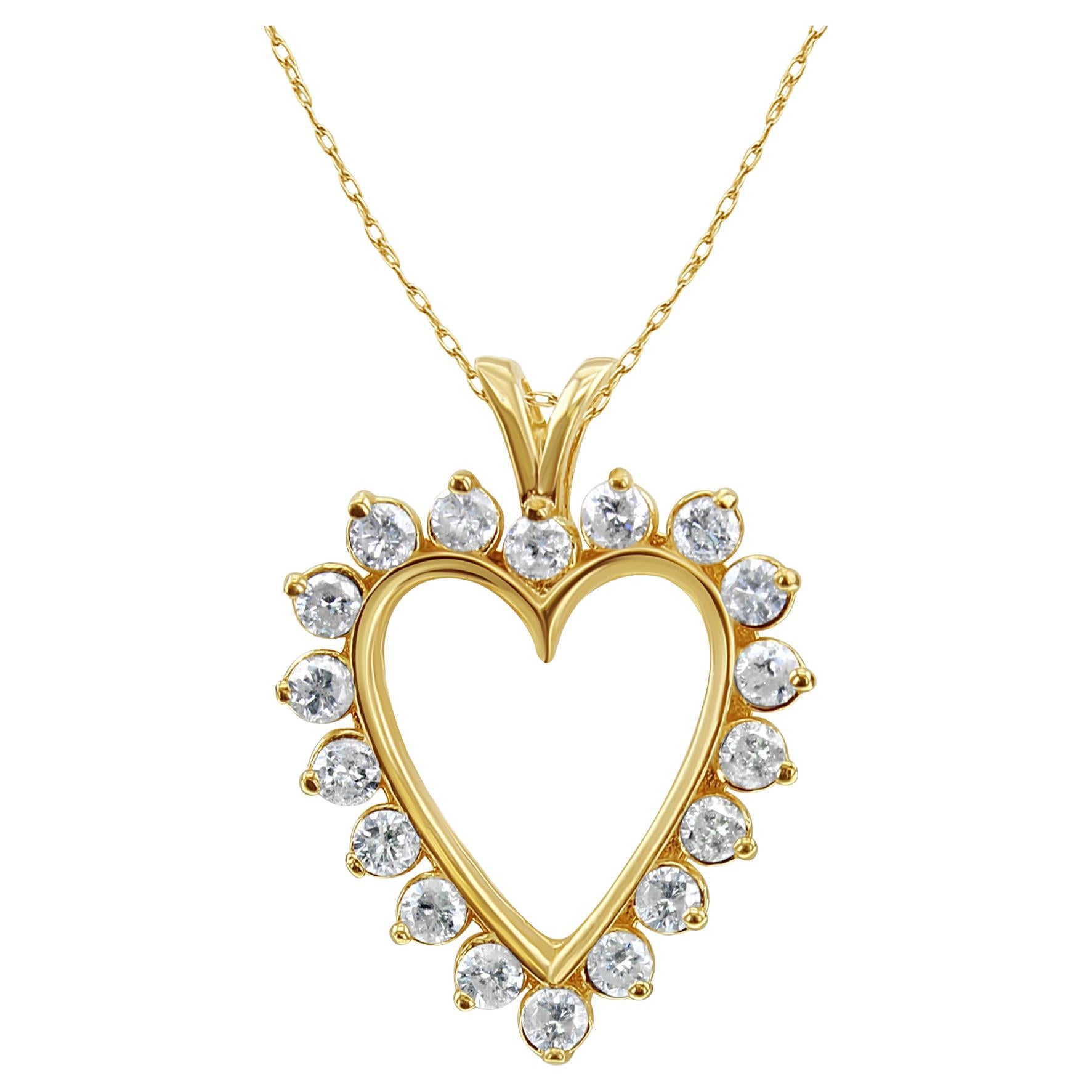 Diamond Cutout Heart Necklace 1.37cttw 14k Yellow Gold