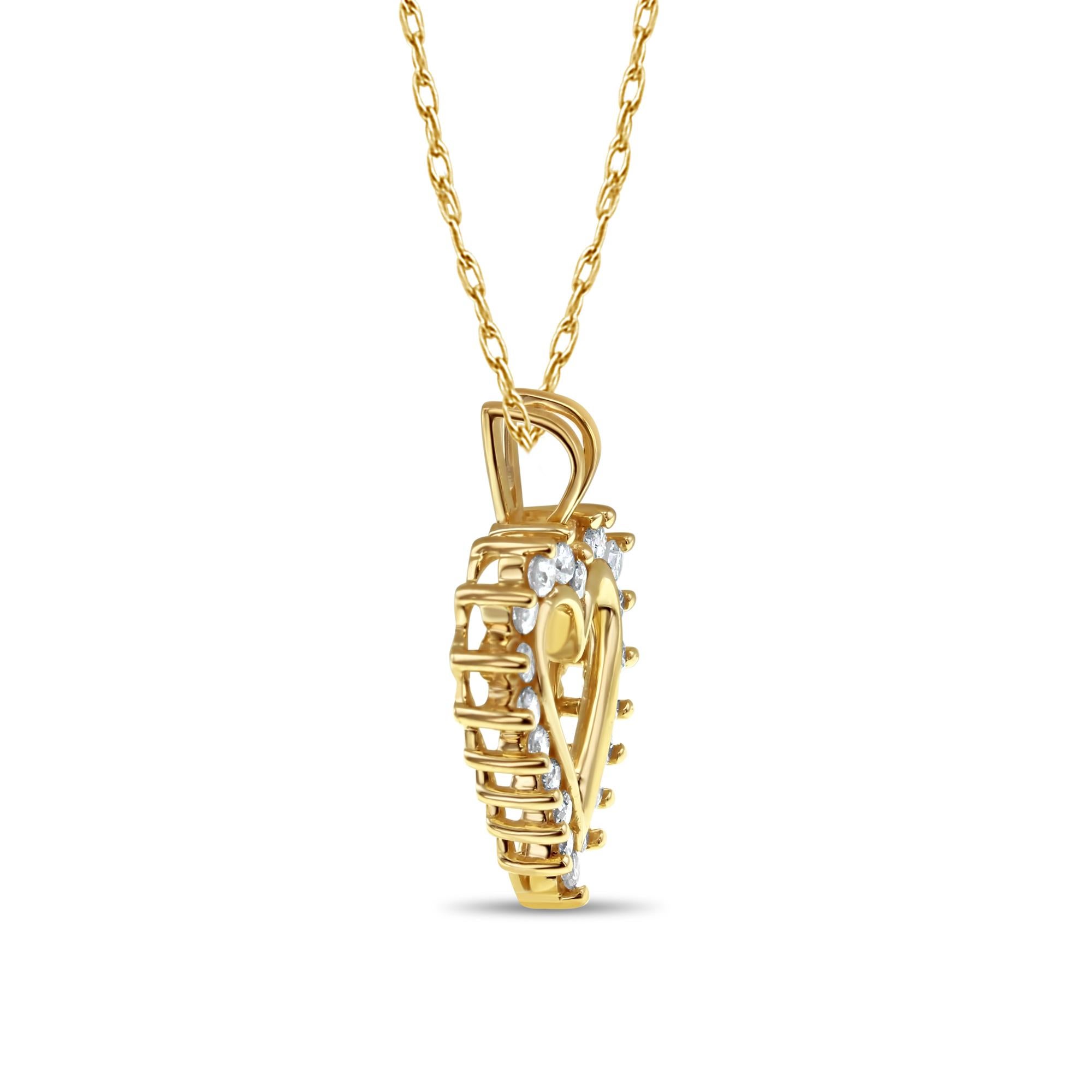 Round Cut Diamond Cutout Heart Necklace 14k Yellow Gold For Sale