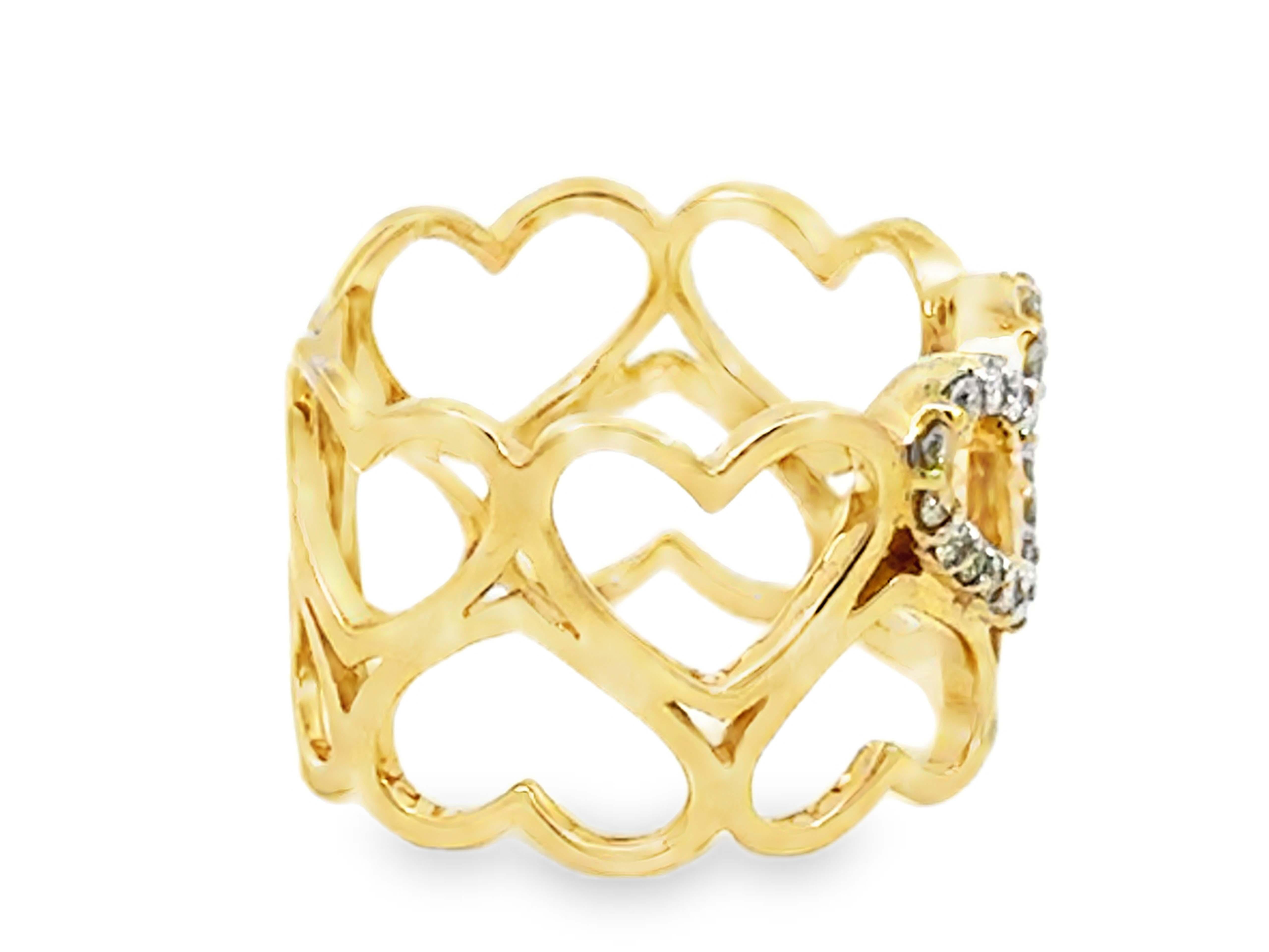 Femenino o masculino Anillo de oro amarillo de 14 quilates con corte de diamante en forma de corazón en venta