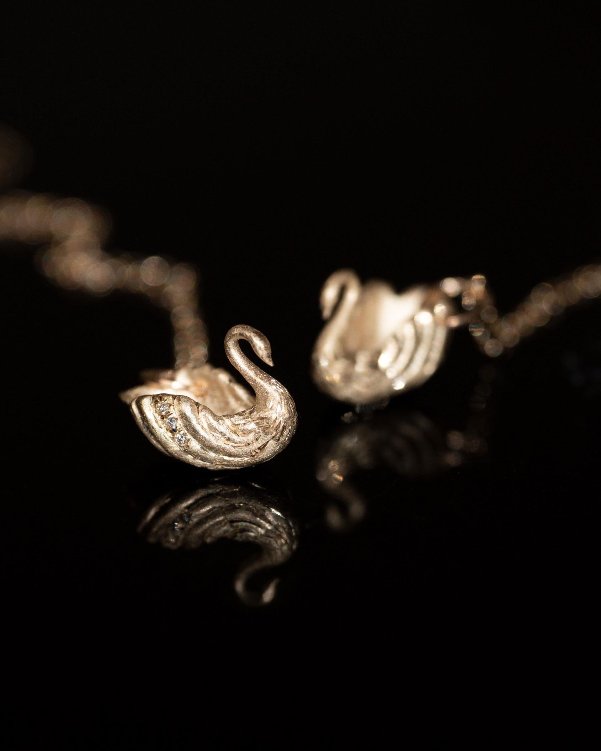 Women's or Men's Diamond Cygnus Swan Whimsical Charm Pendant  For Sale
