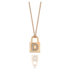 Diamond D Initial Mini Lock Charm Necklace 14K Rose Gold