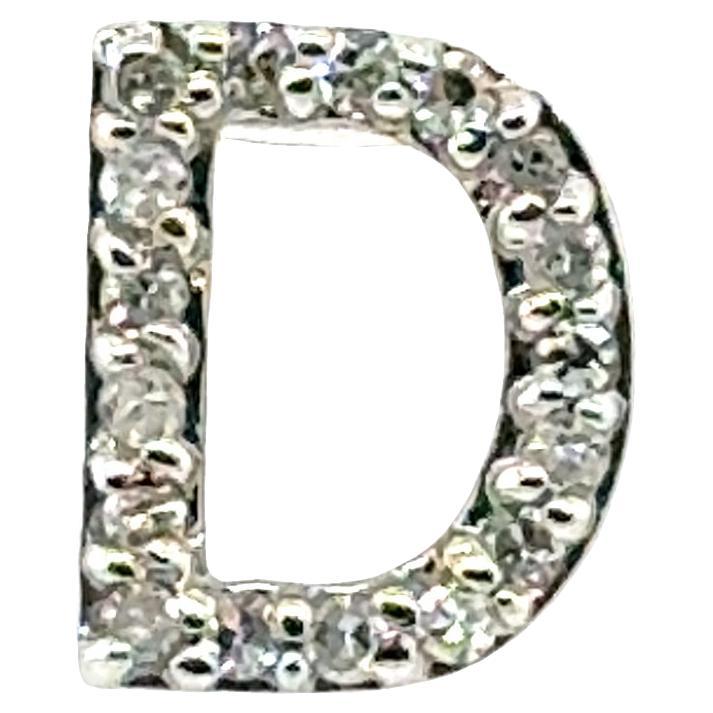 Diamond D Letter Pendant Necklace Mined .25ct 14K White Gold Floating Vanishing For Sale