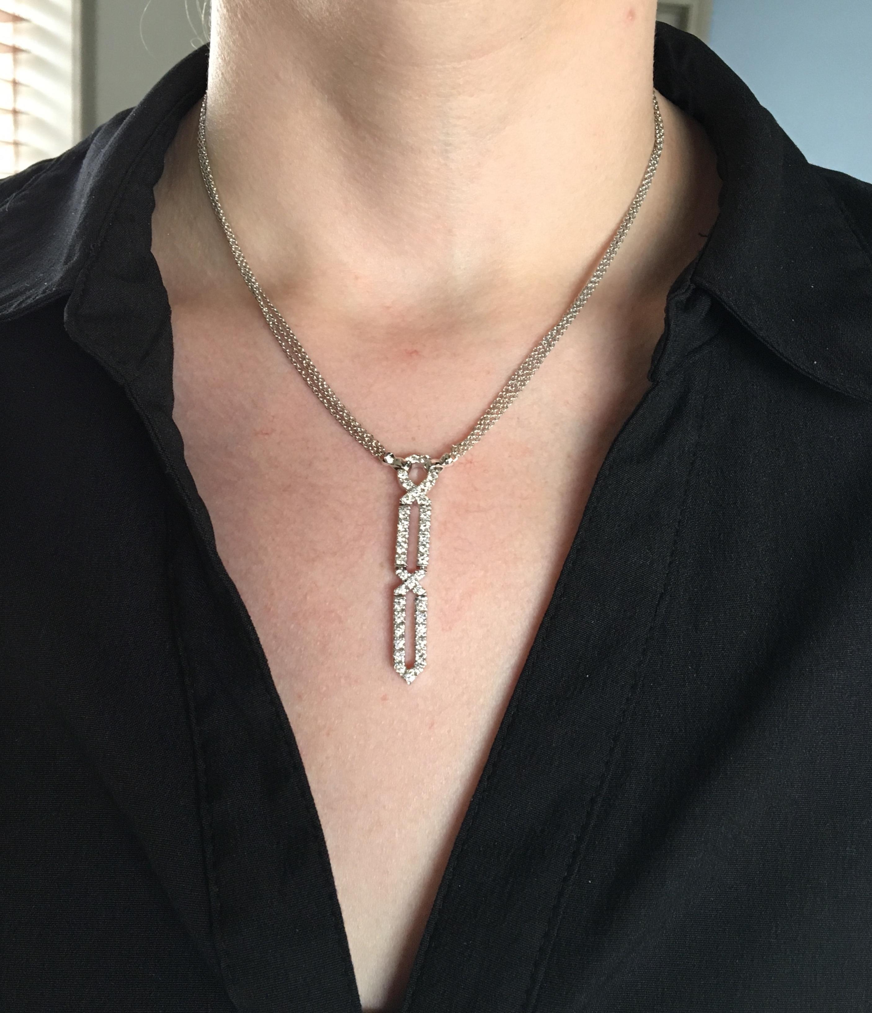 Diamond Dagger Drop Necklace in 18 Karat White Gold In Excellent Condition In Webster, NY