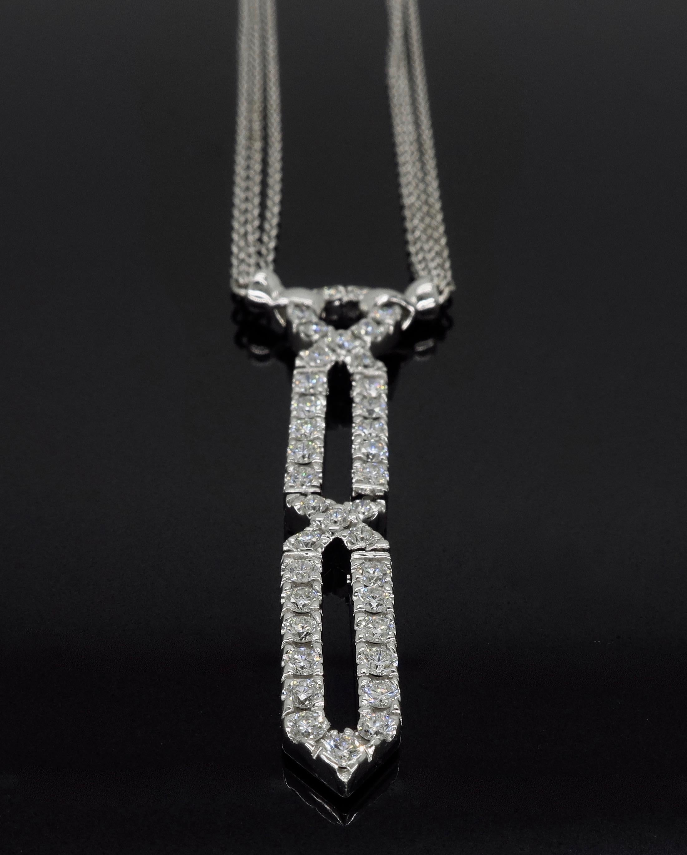 Women's or Men's Diamond Dagger Drop Necklace in 18 Karat White Gold