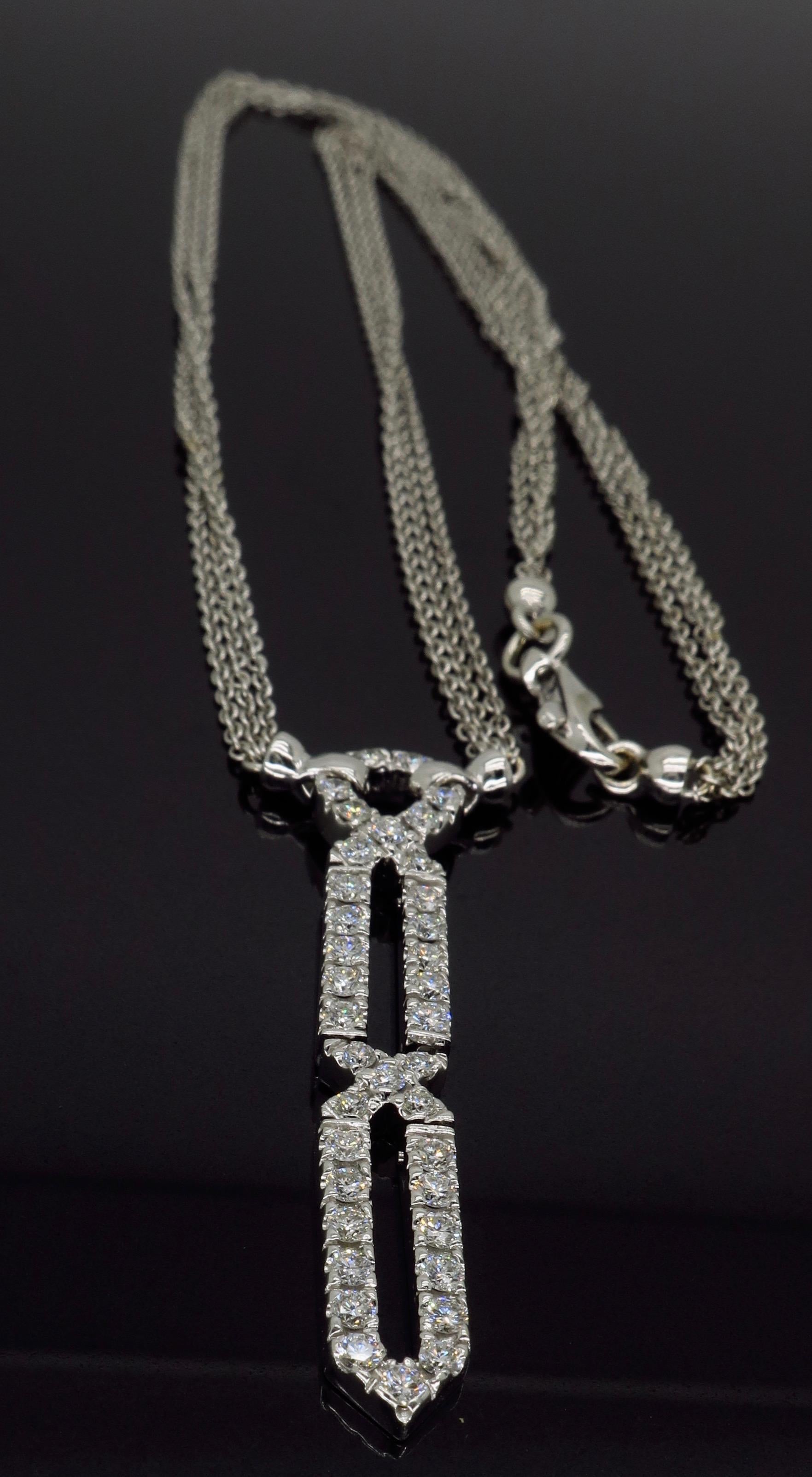 Diamond Dagger Drop Necklace in 18 Karat White Gold 1
