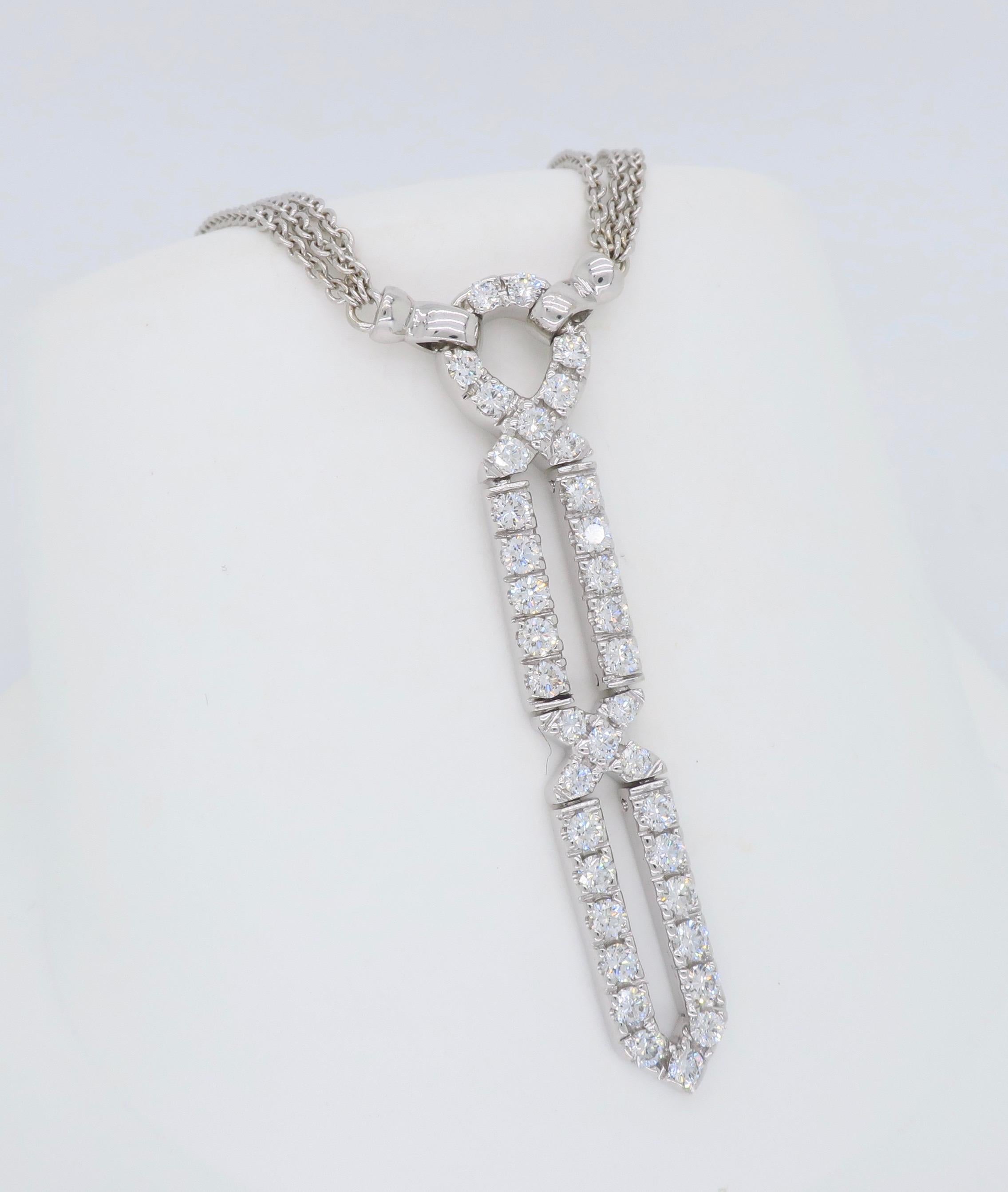 Diamond Dagger Drop Necklace in 18 Karat White Gold 3