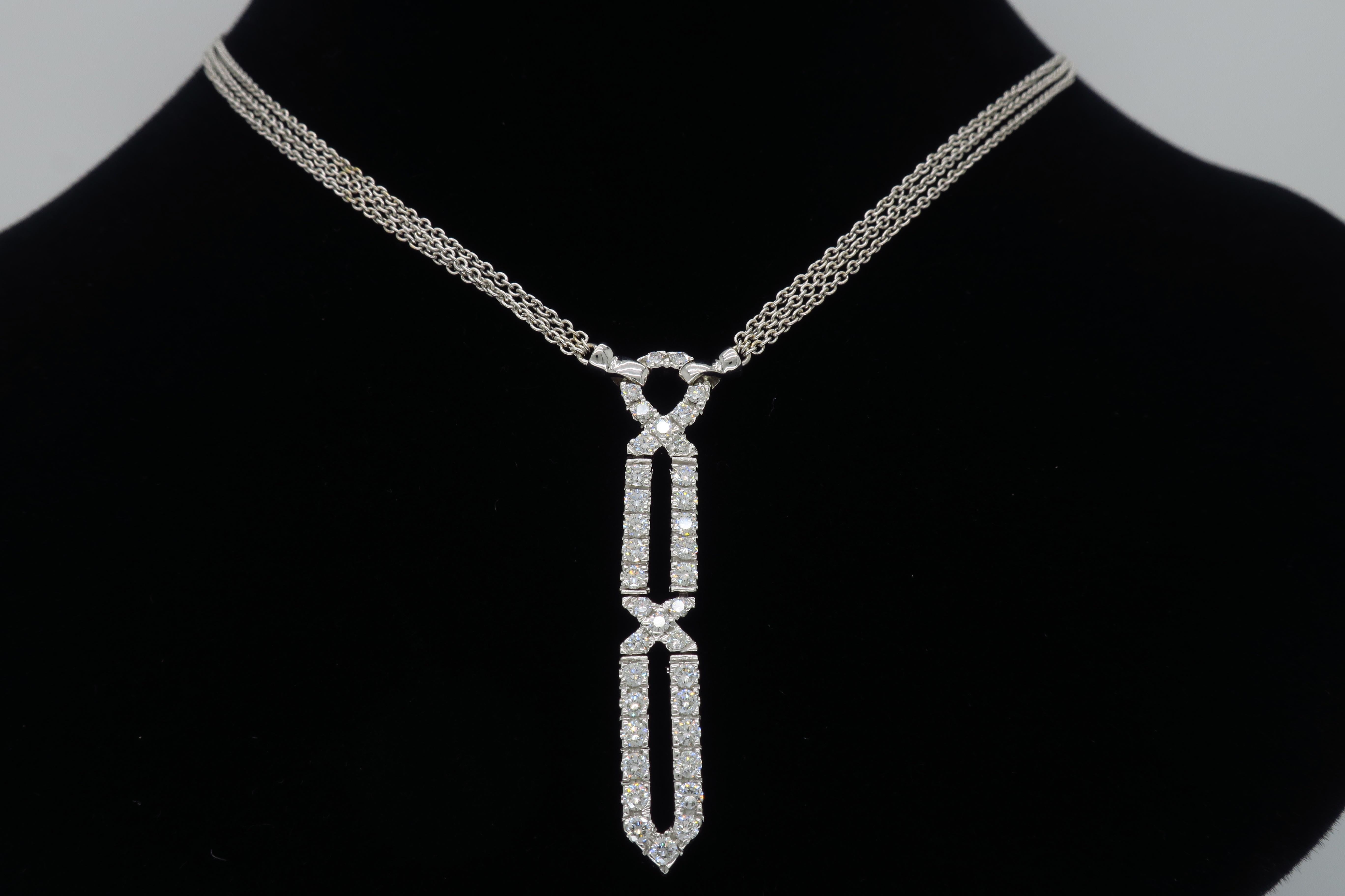 Diamond Dagger Drop Necklace in 18 Karat White Gold 4