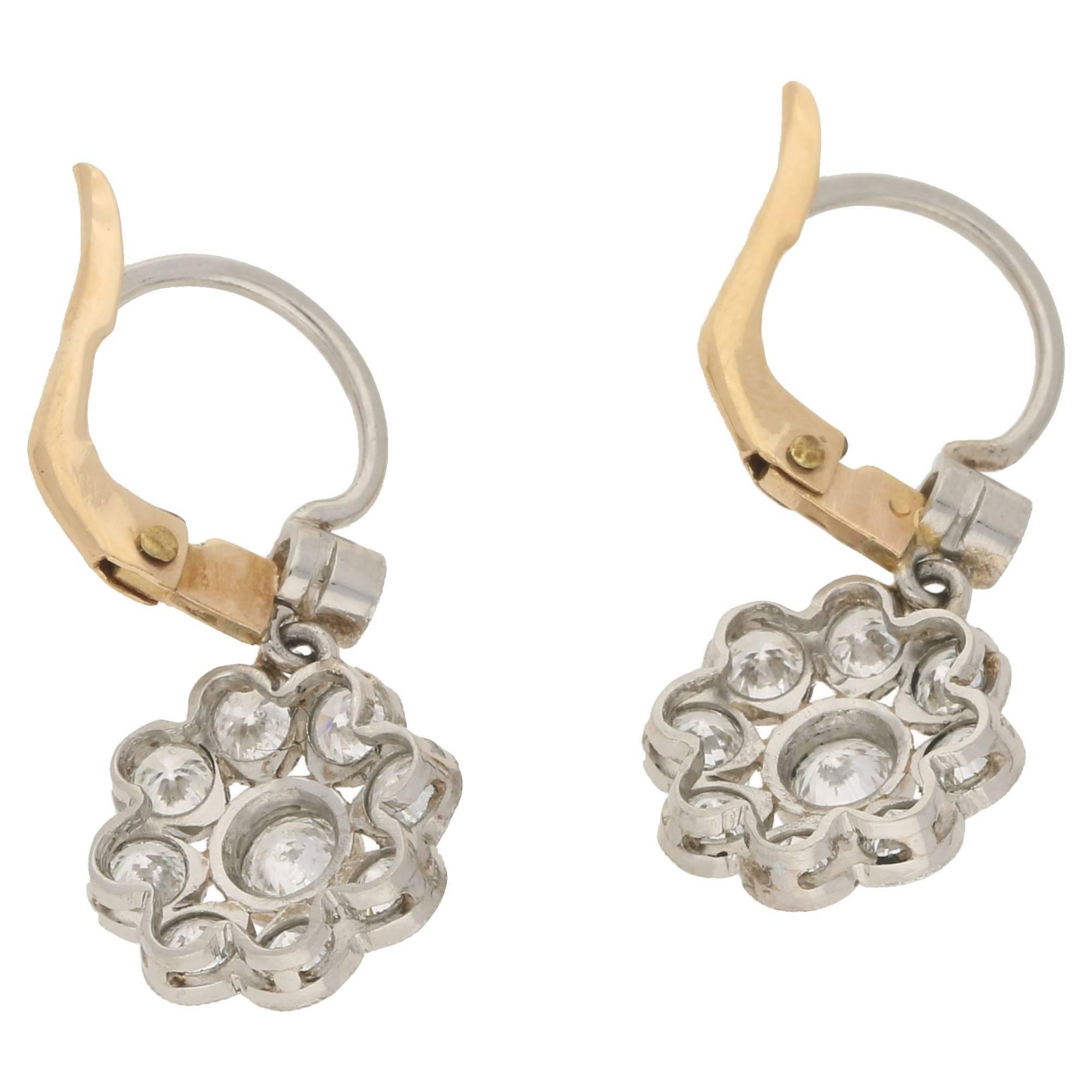 diamond daisy drop earrings