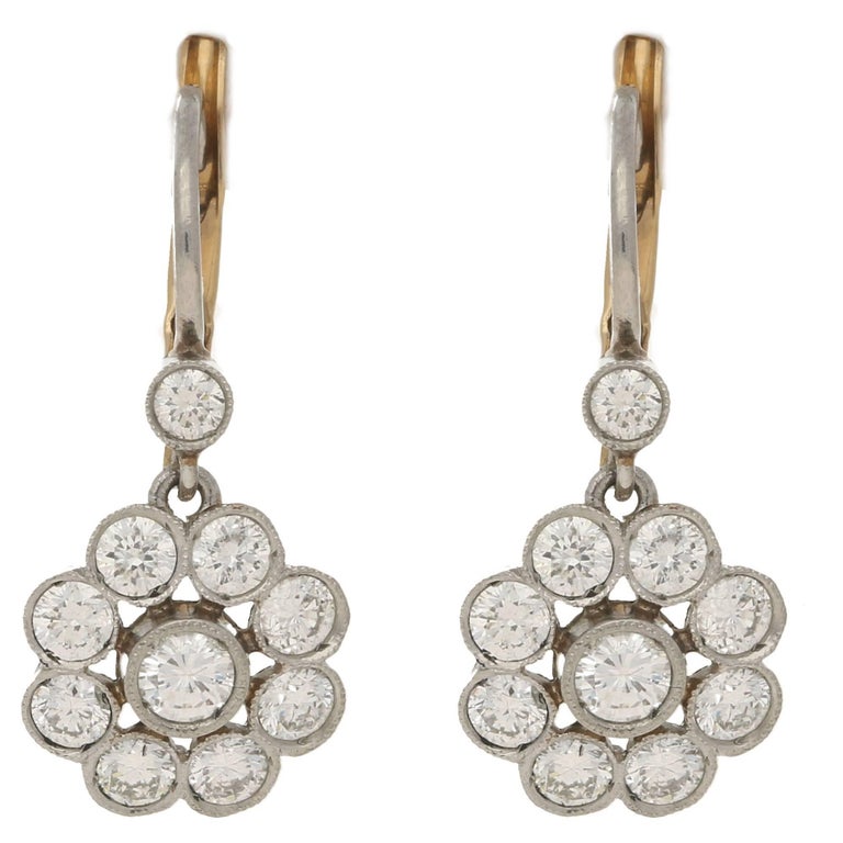 Diamond Daisy Cluster Drop Earrings at 1stDibs diamond daisy drop