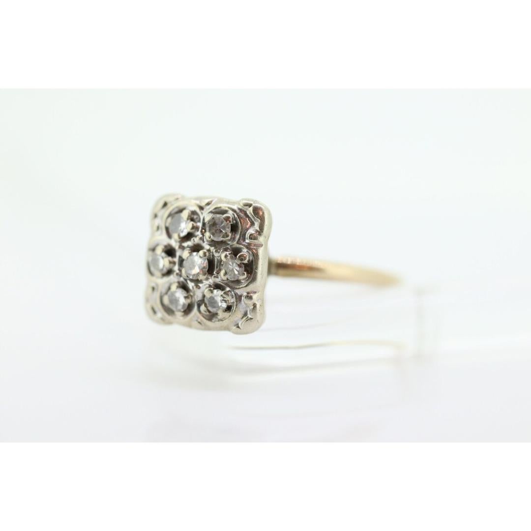 Diamant Gänseblümchen-Cluster auf Ring erhöht. 10k Art Deco Diamant Pave Quadratischer Diamant im Angebot 6