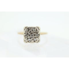 Diamond Daisy Cluster Elevated on Ring. 10k Art Deco Diamond Pave square
