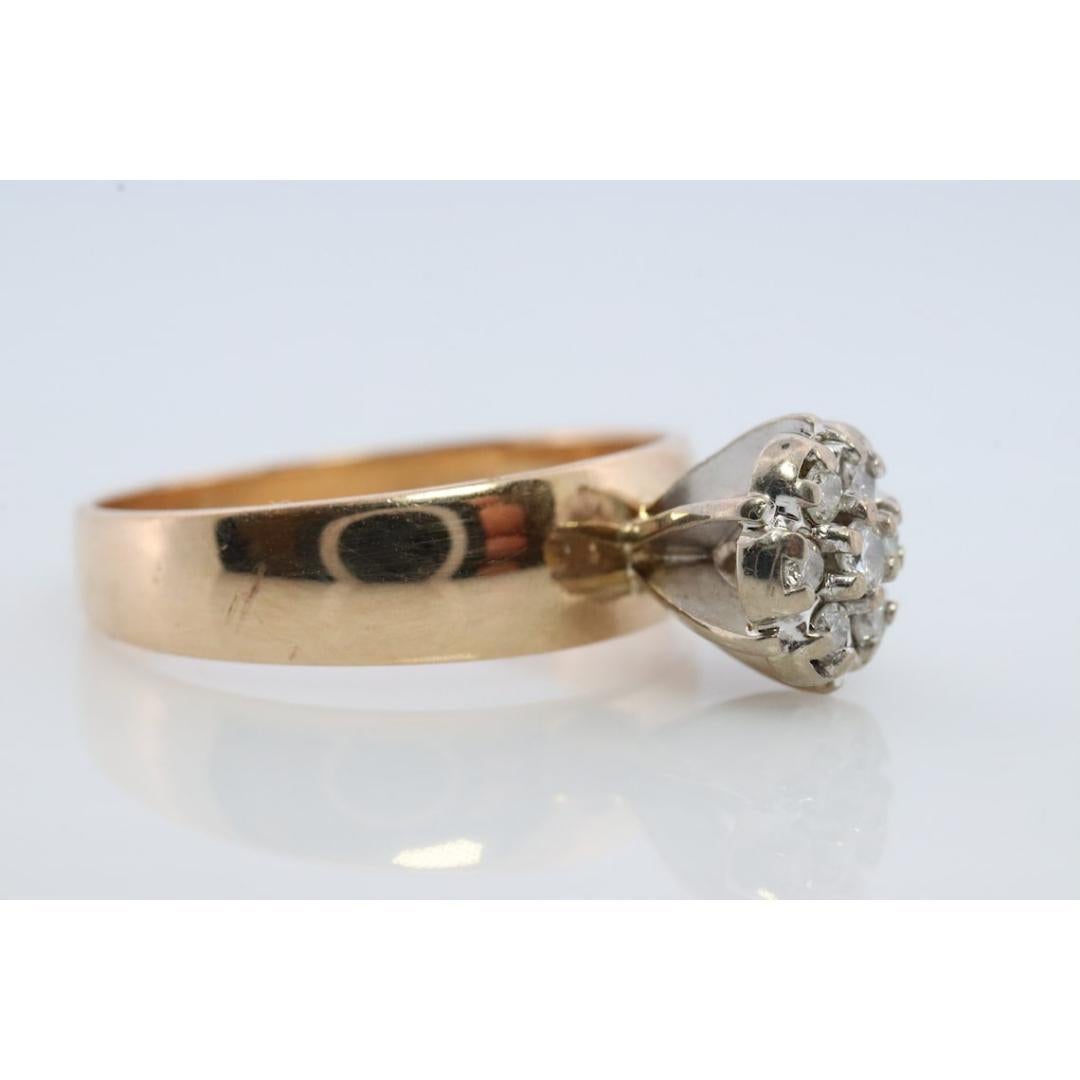 Diamant Gänseblümchen-Cluster auf Ring erhaben. 10K Diamant Gänseblümchen.Vintage Diamant Blume für Damen oder Herren