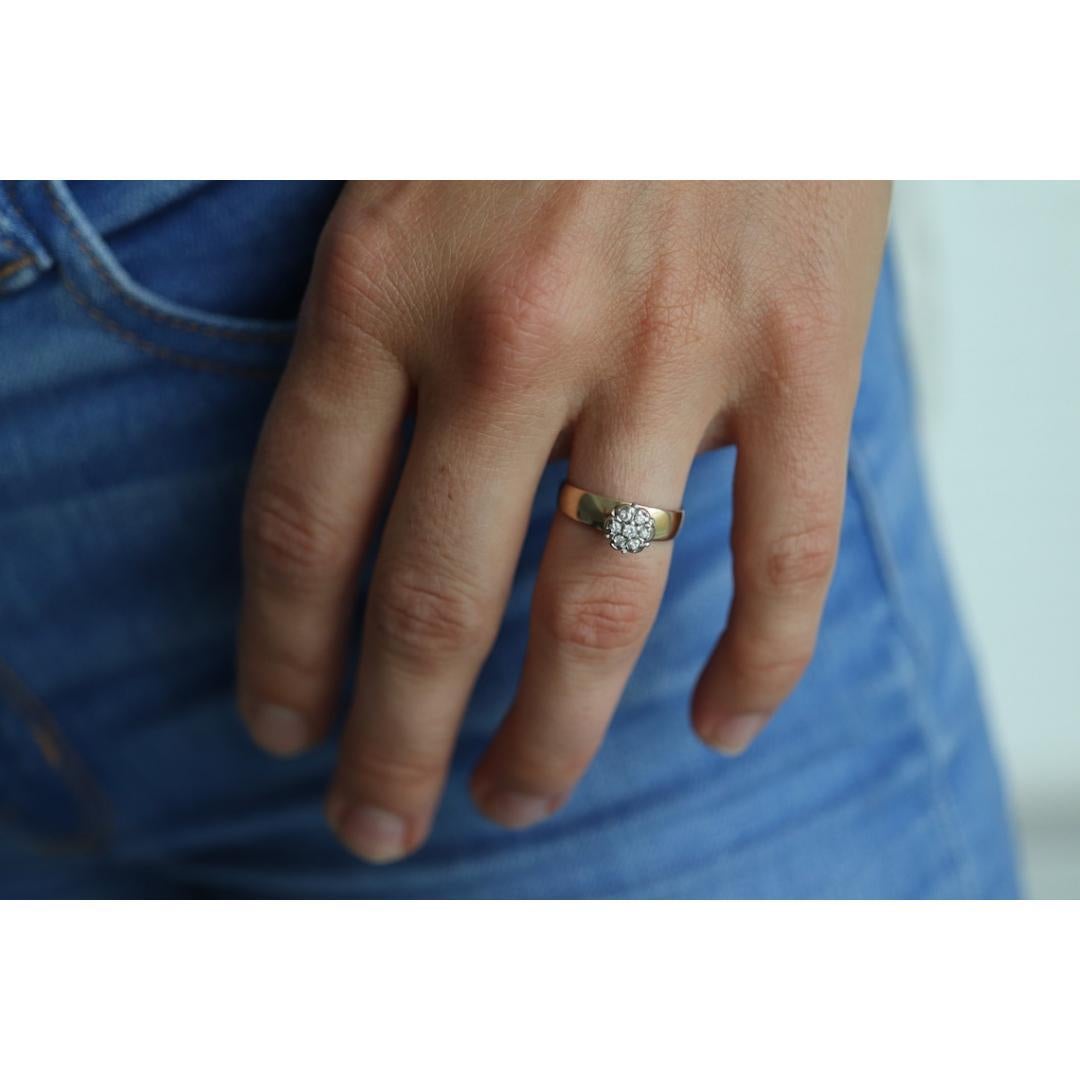 Diamant Gänseblümchen-Cluster auf Ring erhaben. 10K Diamant Gänseblümchen.Vintage Diamant Blume 1