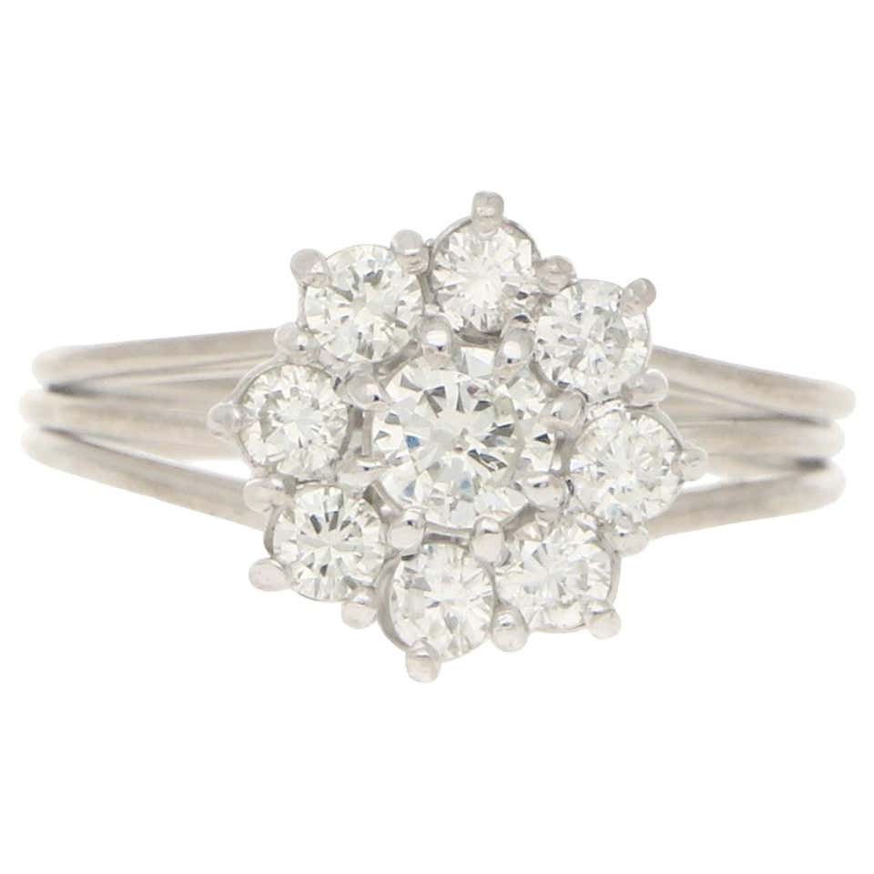 Diamond Daisy Cluster Engagement Ring Set in 18 Karat White Gold at ...