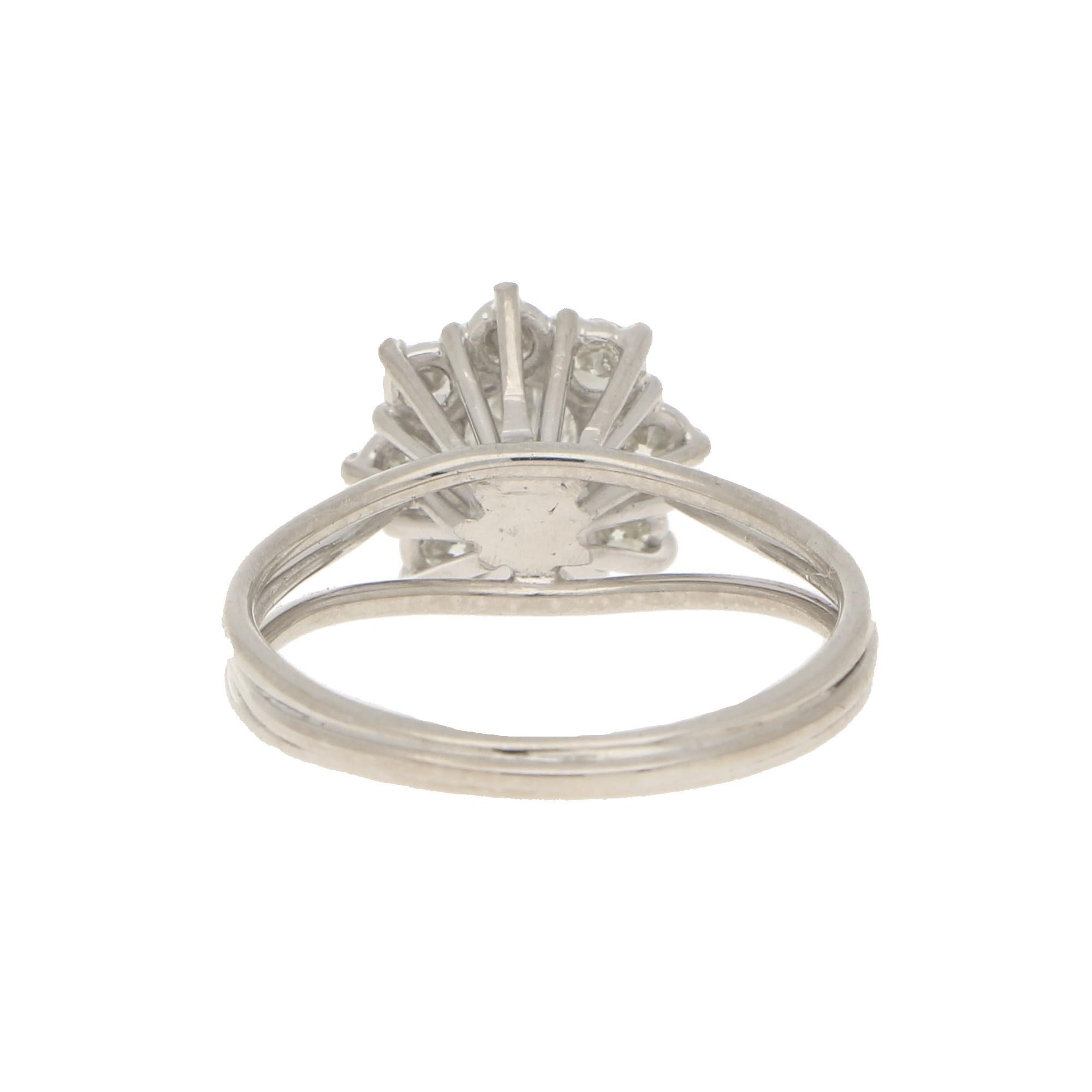 Modern Diamond Daisy Cluster Engagement Ring Set in 18 Karat White Gold