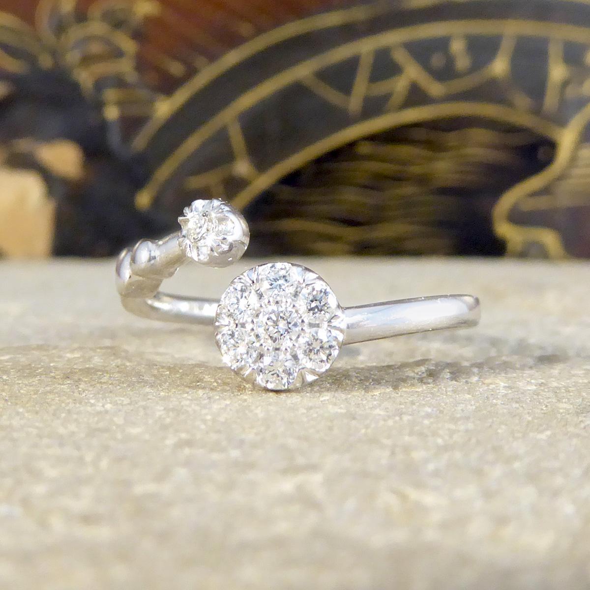 Brilliant Cut Diamond Daisy Cluster Torque Ring in White Gold For Sale