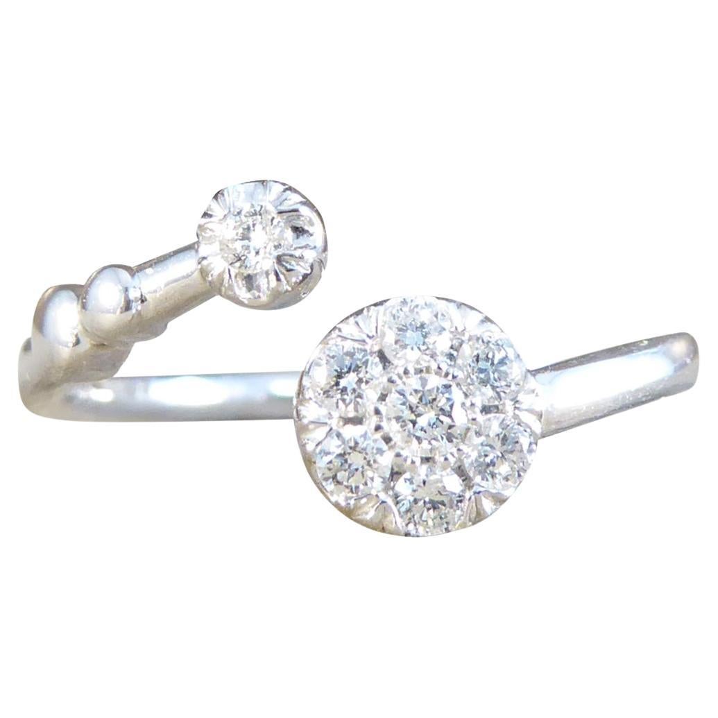 Diamond Daisy Cluster Torque Ring in White Gold For Sale