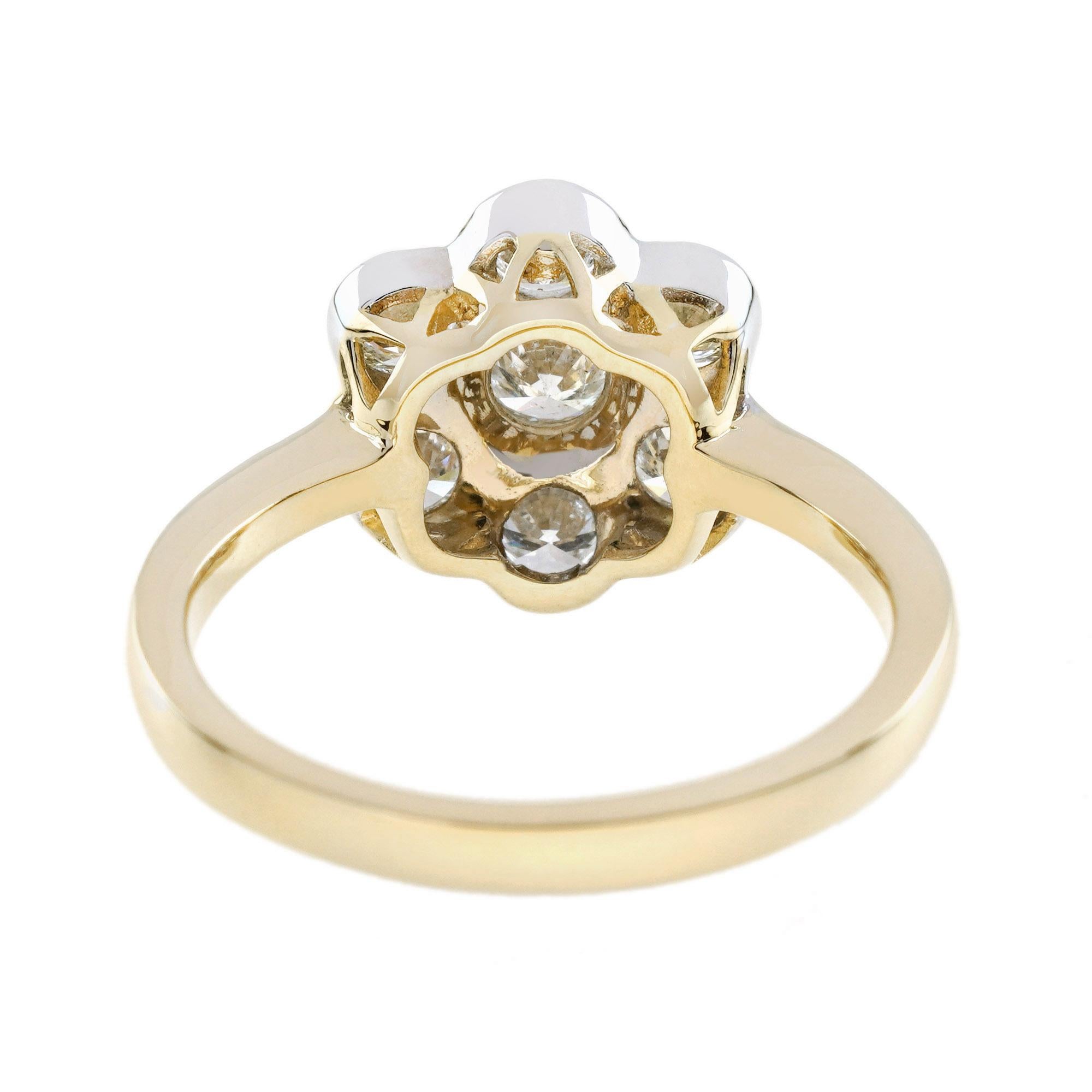 Women's Diamond Daisy Edwardian Style Cluster Engagement Ring in 18K Gold