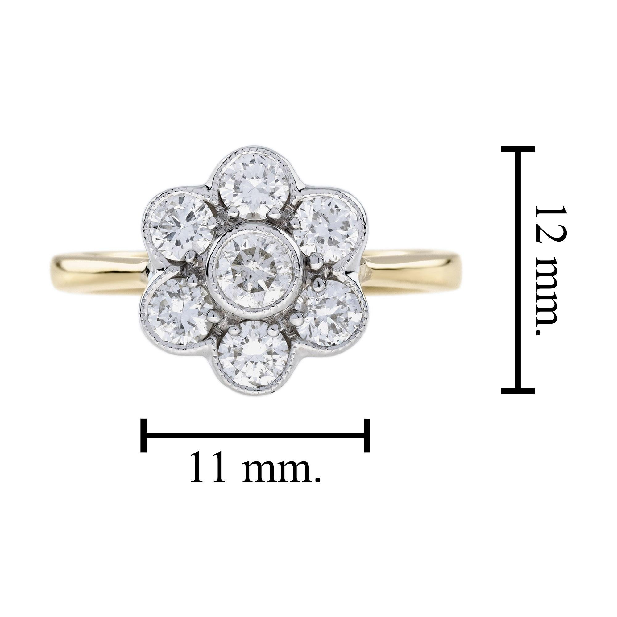 Diamond Daisy Edwardian Style Cluster Engagement Ring in 18K Gold 2