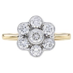 Diamond Daisy Edwardian Style Cluster Engagement Ring in 18K Gold