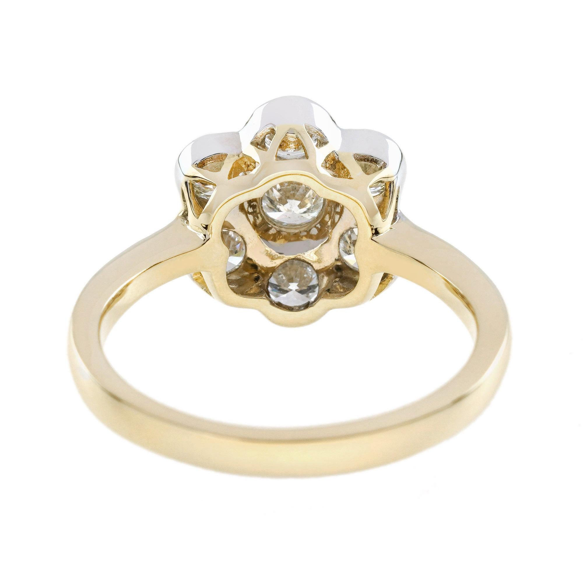 Diamond Daisy Edwardian Style Cluster Engagement Ring in 18K Two Tone Gold In New Condition For Sale In Bangkok, TH