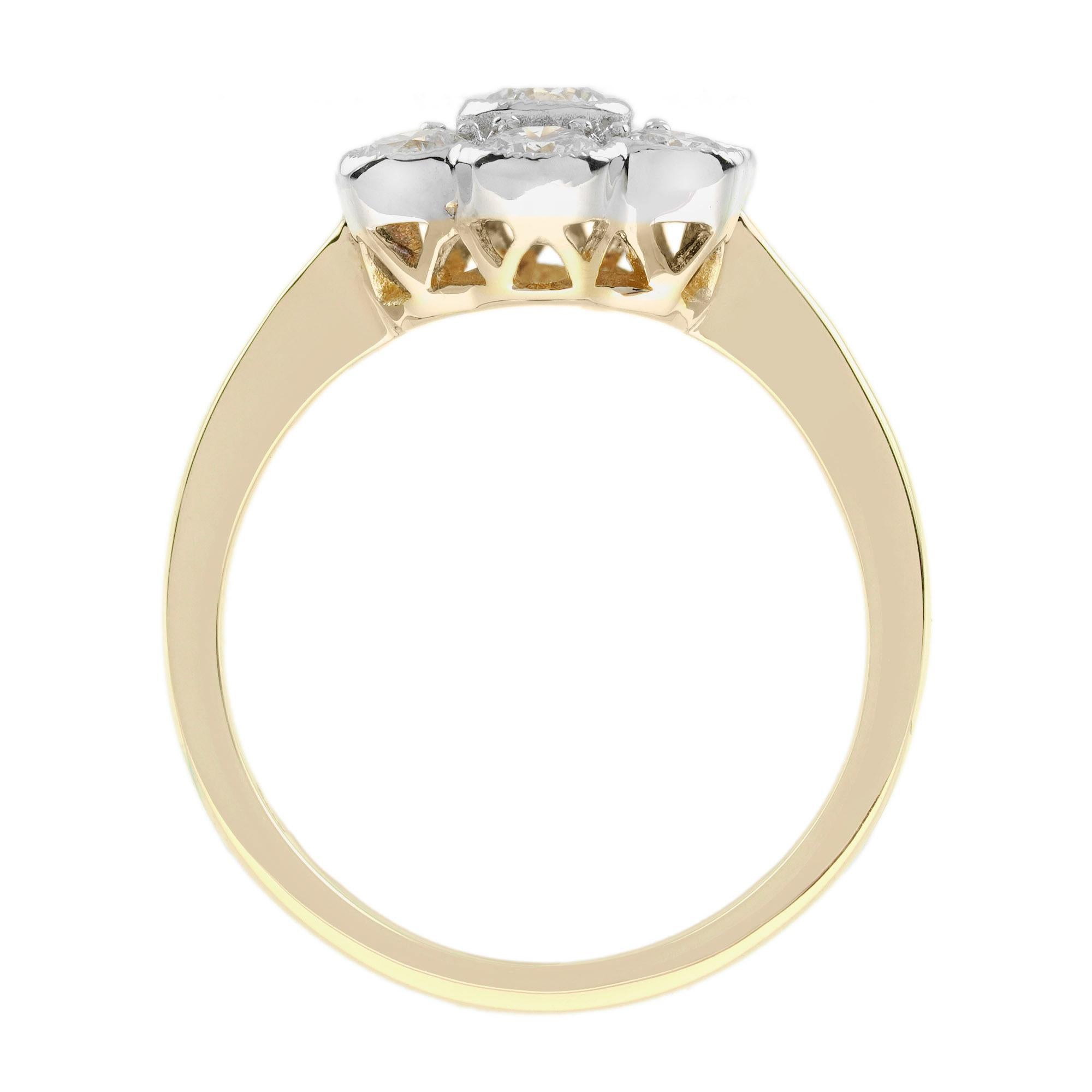 Women's Diamond Daisy Edwardian Style Cluster Engagement Ring in 18K Two Tone Gold For Sale